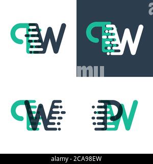 PW Buchstaben Logo mit Akzentgeschwindigkeit in grün und dunkelblau Stock Vektor