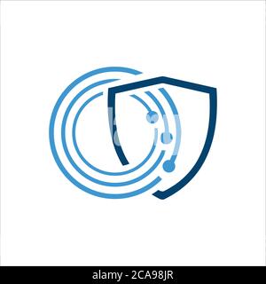 Abstrakt Cyber-Sicherheit Logo Design Vektor. dot Kreis digitale Verbindung Schild Vorlage. Stock Vektor