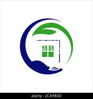 Home Pflege Logo Design Vektor. Blatt Hand und Haus Symbol Grafikkonzept Stock Vektor