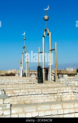 Muslimischen Friedhof, Sati Dorf, Tien-Shan-Gebirge, Kasachstan Stockfoto