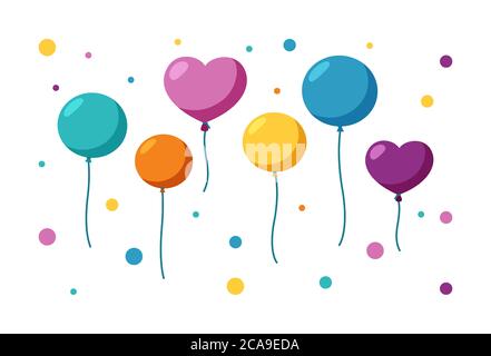 Bunte Luftballons in verschiedenen Größen und Formen. Set von Luftballons für eine Party oder Feier. Flache Vektorgrafik isoliert auf weißem Hintergrund Stock Vektor