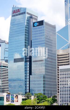 AIA Tower früher AIG Tower in der Innenstadt von Hongkong genannt. Stockfoto