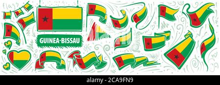 Vektor-Set der Nationalflagge von Guinea Bissau in verschiedenen kreativen Designs Stock Vektor