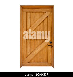 Alte Holztür auf weißem Hintergrund Stockfoto