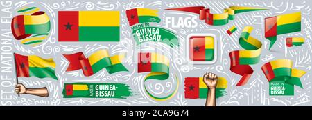 Vektor-Set der Nationalflagge von Guinea Bissau in verschiedenen kreativen Designs Stock Vektor