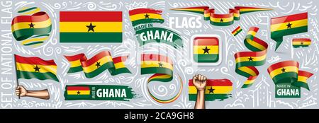 Vektor-Set der Nationalflagge von Ghana in verschiedenen kreativen Designs Stock Vektor