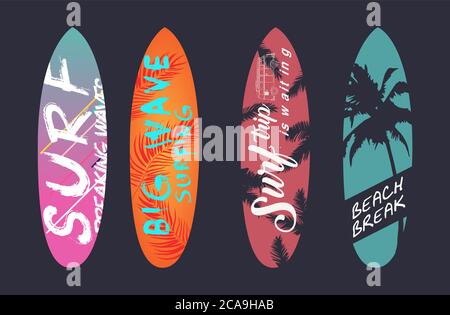 vektor-Grafik-Design. Slogans für die Sommerzeit auf Surfbrett vorbereitet Stock Vektor