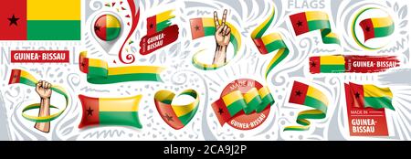 Vektor-Set der Nationalflagge von Guinea Bissau in verschiedenen kreativen Designs Stock Vektor