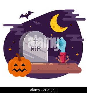 Die Auferstehung der Toten aus dem Grab. Illustration für halloween. Flaches Vektorbild. Stock Vektor