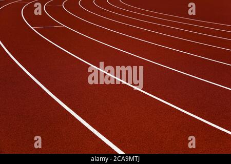 Nahaufnahme der roten Stadion-Laufstrecken Stockfoto