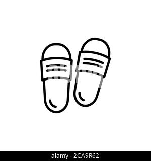 Symbol für linearen Vektor des Slippers. Flip-Flops Linie dünnen Zeichen. Strand Sneakers Outline Symbol. Home Schuhe einfaches Logo schwarz auf weiß. Sandalen unterwegs Symbol. B Stock Vektor