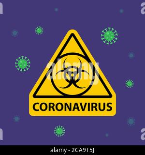 Warnung in einem dreieckigen Zeichen über Coronavirus. Quarantänezone. Flache Vektordarstellung. Stock Vektor