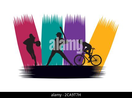 Gruppe von sportlichen Menschen üben Sport Silhouetten Vektor Illustration Design Stock Vektor