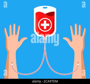spenden Sie Ihr Blut für Transfusion zu einer anderen Person. Flache Vektor-Illustration. Stock Vektor