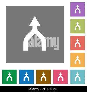 Pfeile nach oben flache Symbole auf einfachen farbigen quadratischen Hintergründen zusammenführen Stock Vektor