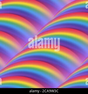 Farbenfroh realistischer mehrfarbiger Regenbogen. Natürliches arkuates Phänomen am Himmel. Vektorgrafik Stock Vektor