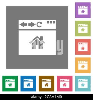 Browser-Startseite flache Symbole auf einfache Farbe quadratischen Hintergründen Stock Vektor