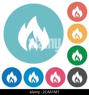 Flame flache weiße Symbole auf runden farbigen Hintergründen Stock Vektor