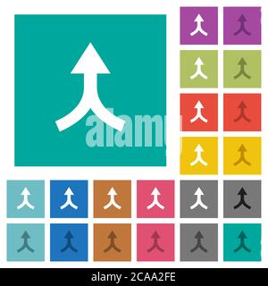 Führen Sie die Pfeile nach oben mehrfarbige flache Symbole auf einfachen quadratischen Hintergründen. Weiße und dunklere Symbolvarianten für schwebe- oder aktive Effekte. Stock Vektor