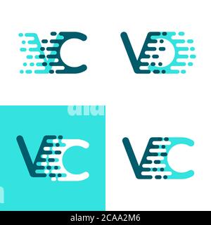 VC Buchstaben Logo mit Akzent Geschwindigkeit grün und blau Stock Vektor