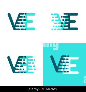 VE Buchstaben Logo mit Akzent Geschwindigkeit grün und blau Stock Vektor