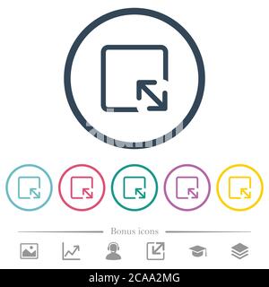 Ändern Sie die Größe von Symbolen mit flachen Farben in runden Konturen. 6 Bonus-Symbole enthalten. Stock Vektor