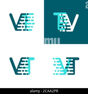 VT Buchstaben Logo mit Akzent Geschwindigkeit grün und blau Stock Vektor