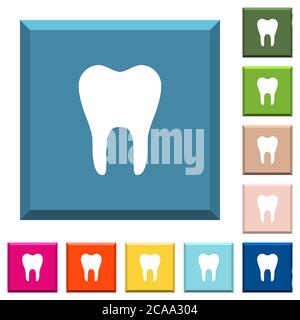 Einzackige weiße Icons auf kantigen quadratischen Knöpfen in verschiedenen trendigen Farben Stock Vektor