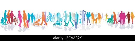 Menge auf dem Bürgersteig, Vektorgrafik Stock Vektor