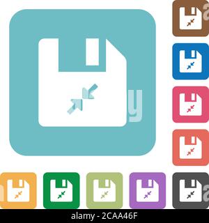 Komprimieren Sie weiße flache Symbole auf abgerundeten quadratischen Hintergründen Stock Vektor