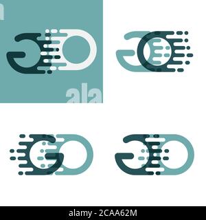 GO Buchstaben Logo mit Akzentgeschwindigkeit in grau und dunkelgrün Stock Vektor