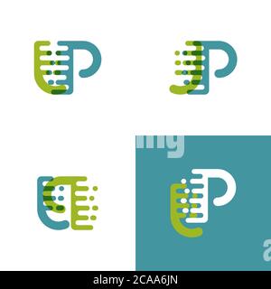 JP Buchstaben Logo mit Akzentgeschwindigkeit in hellgrün und hellblau Stock Vektor