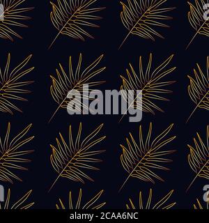 Tropischer Vektor PALM Blätter nahtlose Muster schwarzen Hintergrund. Exotische Tapete. Modischer Trenddruck. Goldene Blätter Stock Vektor