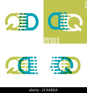 QD Buchstaben Logo mit Akzentgeschwindigkeit in blau und hellgrün Stock Vektor