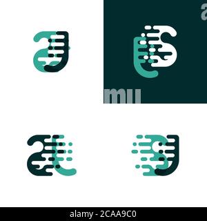 SJ Buchstaben Logo mit Akzentgeschwindigkeit in hellgrün und dunkelgrün Stock Vektor
