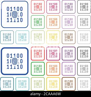 Flache Symbole mit digitalem Fingerabdruck in abgerundeten quadratischen Rahmen. Dünne und dicke Versionen im Lieferumfang enthalten. Stock Vektor