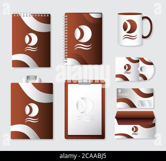 Notebooks und Set Branding Symbole Vektor Illustration Design Stock Vektor