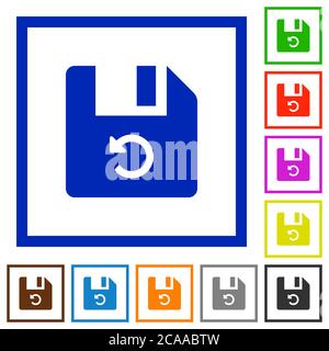 Rückgängig: Letzte Dateioperation flache Farbsymbole in quadratischen Rahmen auf weißem Hintergrund Stock Vektor