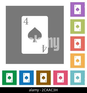 Vier Pik-Karte flache Symbole auf einfache Farbe quadratischen Hintergründen Stock Vektor