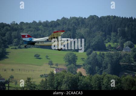 Maule Flugzeug startet vom Flughafen St. Gallen Altenrhein in der Schweiz Stockfoto