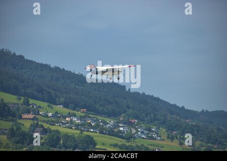 Maule Flugzeug startet vom Flughafen St. Gallen Altenrhein in der Schweiz Stockfoto