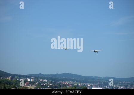 Maule Flugzeug startet vom Flughafen St. Gallen Altenrhein in der Schweiz Stockfoto