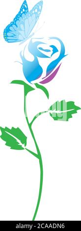 vektor-Illustration einer Rose Silhouette mit einem Schmetterling. Stock Vektor