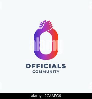 Handshake Letter Abstraktes Vektorzeichen, Symbol oder Logo Vorlage. Bro Hand Shake Incorporated in Letter O Concept mit moderner Typografie. Stock Vektor