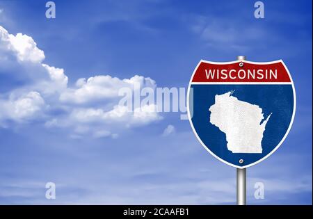 Wisconsin Fahrplan Zeichen Stockfoto