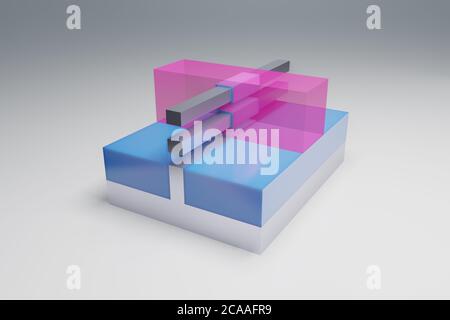 GAAFET (GAA FET, Nanodraht, Nanodraht) Transistor 3D-Rendermodell. Dieser Transistor wurde für neue Halbleiterchips und integrierte Schaltungen bei Nano verwendet Stockfoto