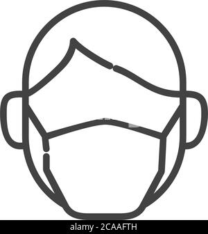 Mann im Gesicht Maske Linie Symbol, Vektor Piktogramm der Prävention von Krankheiten. Schutz Verschleiß von Coronavirus, Luftverschmutzung, Staub, Grippe, Zeichen für medizinische Geräte Stock Vektor