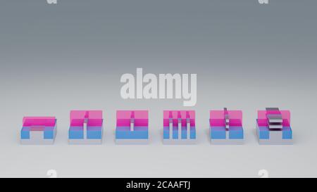 Entwicklung der Halbleitertransistor-Konstruktion. Planar, FinFET, FinFET SOI, TriGate FINFET, Nano Wire, Nano Ribbon Transistoren. 3D-Rendering. Stockfoto