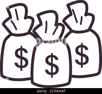 Dollar Taschen Linie Stil Symbol des Geldes Finanzbankwesen Handel und Markt Thema Vektor-Illustration Stock Vektor