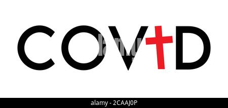 Covid - Wort gemischt mit Vektor-Kreuz statt Buchstabe i. Typografische Semantisierung für T-Shirt- oder Poster-Designs. Stock Vektor